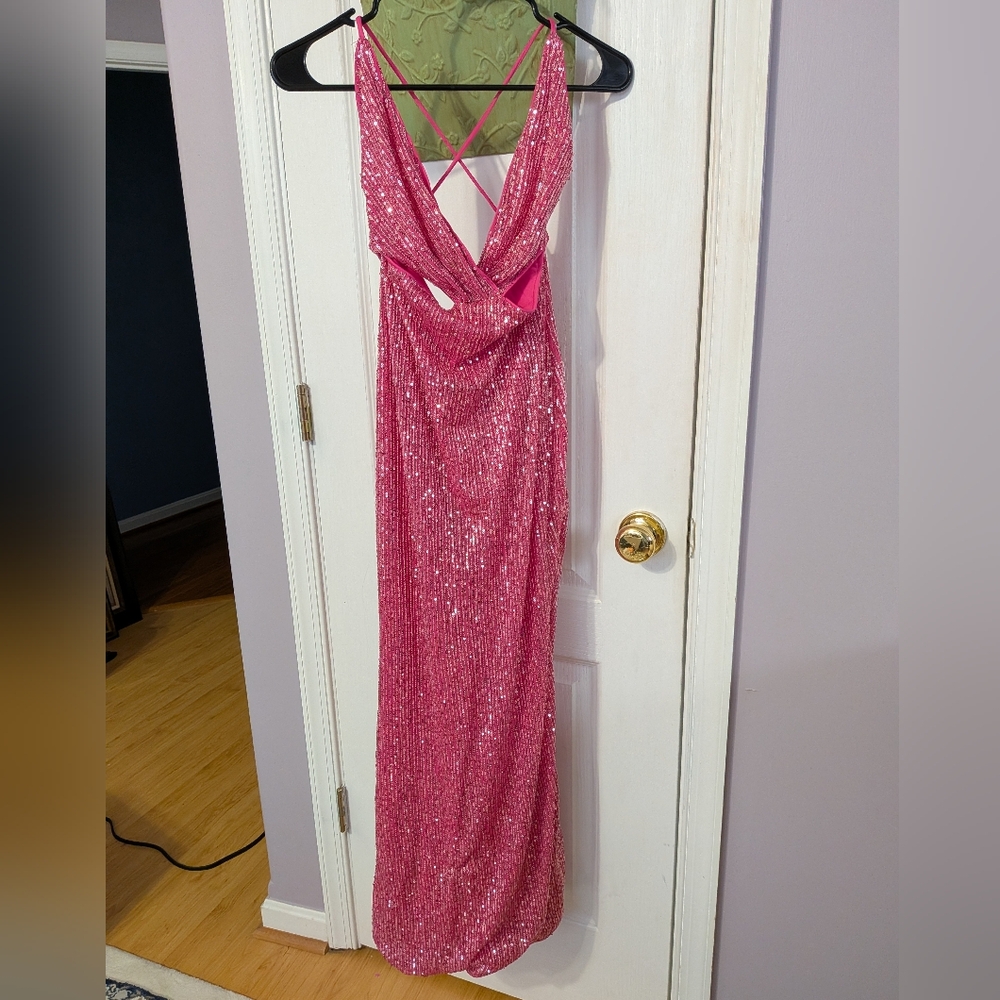Hot Pink Sequin Evening Gown